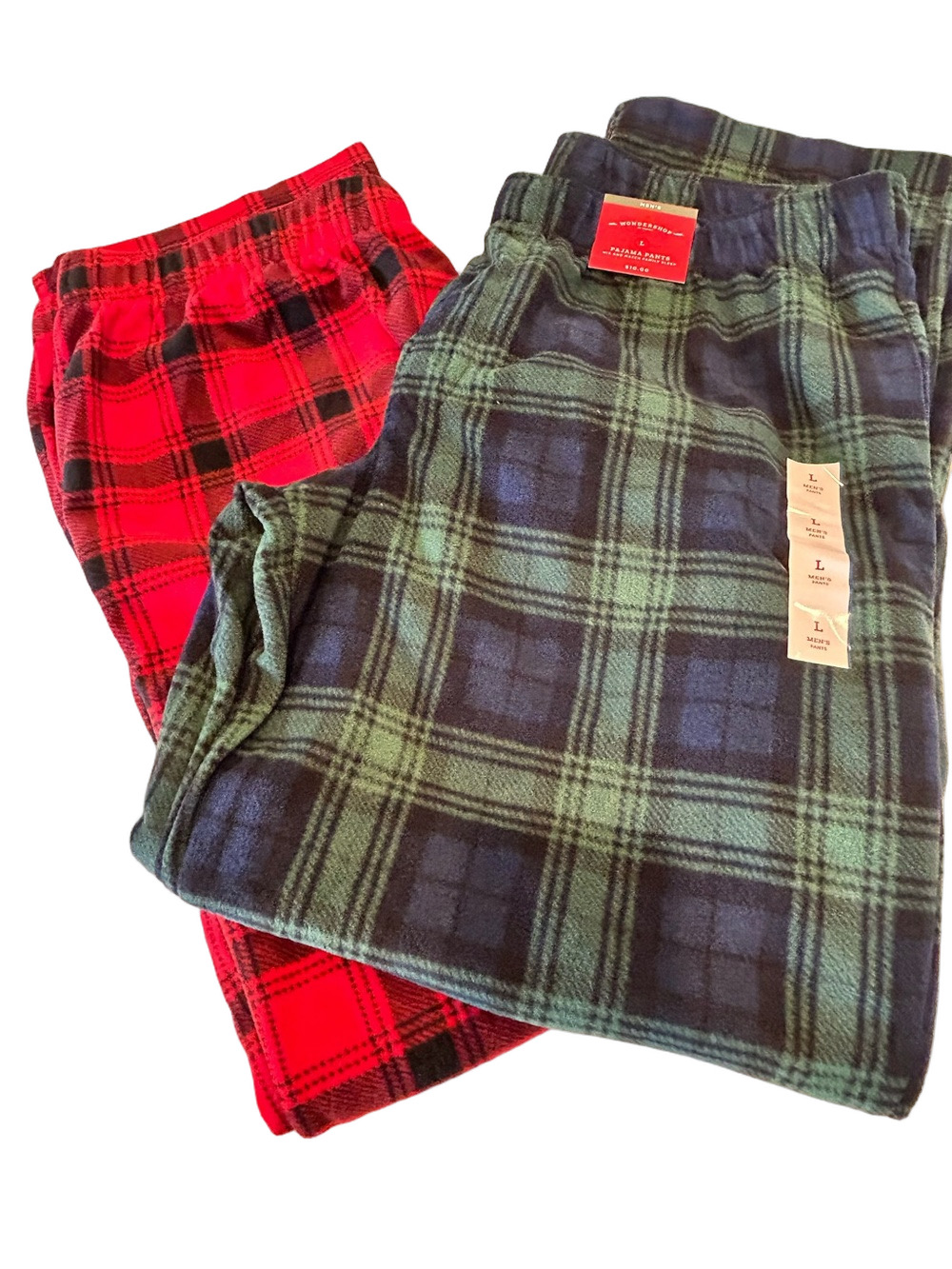 Red & Green Plaid Men’s Pajama Pants Qty 2 Size Large Flannel Feel Wondershop - Picture 1 of 14